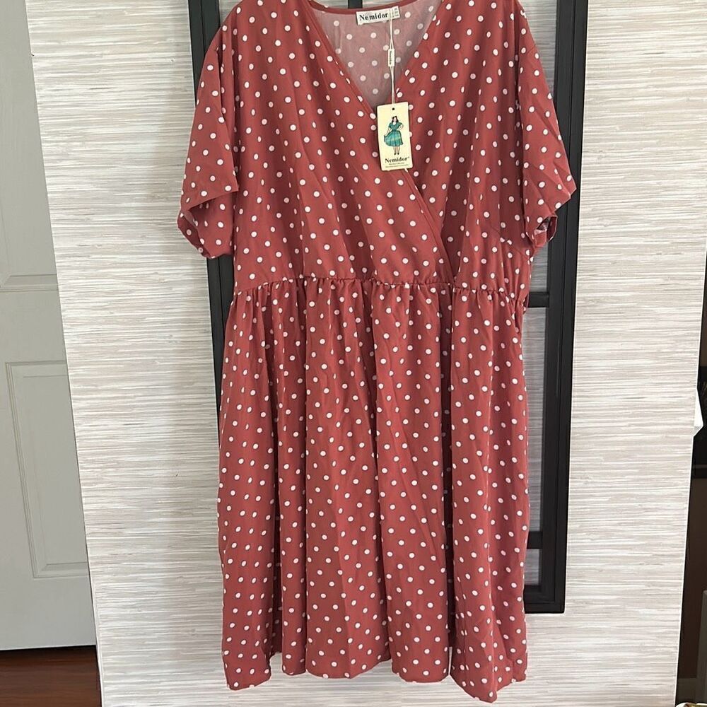 Nemidor mauve polkadot short sleeve dress size 22 plus size (missing belt)